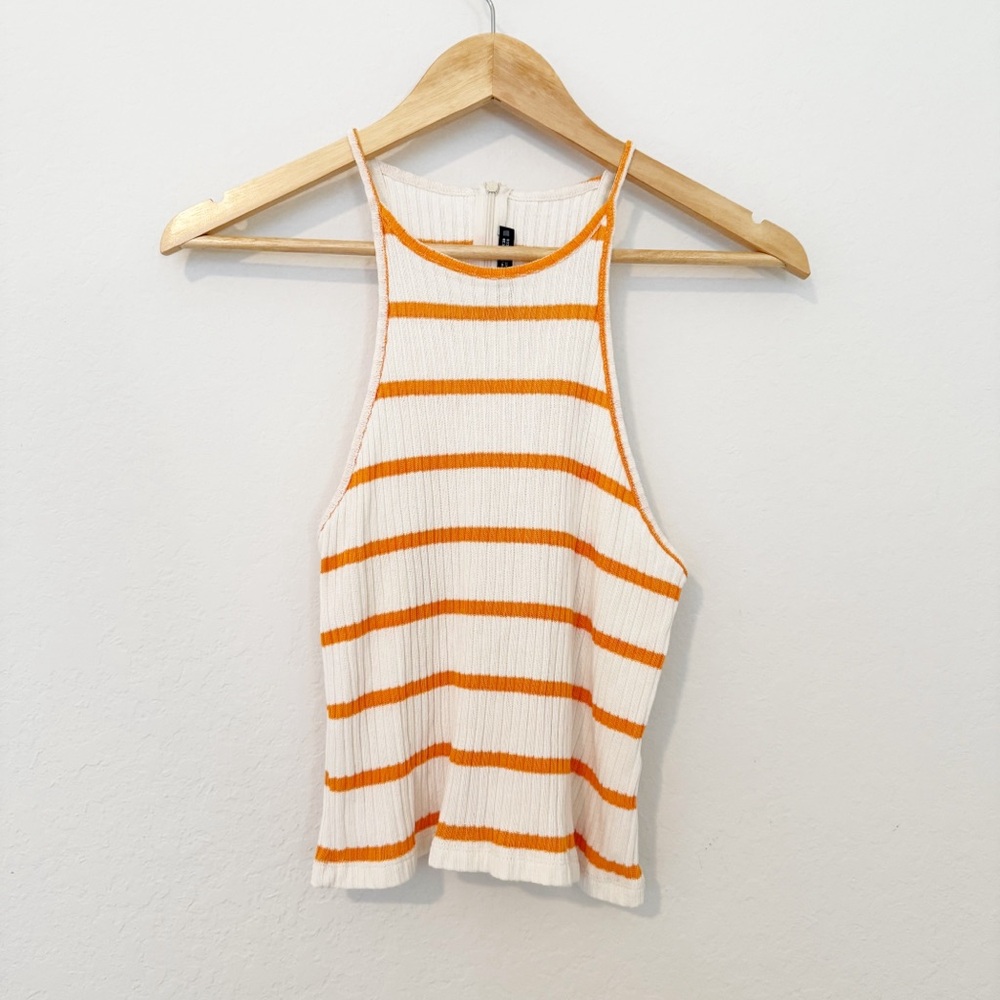 Zara Striped Halter Crop Tank Top Medium